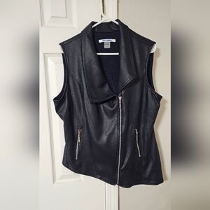 Asymmetrical faux leather moto vest